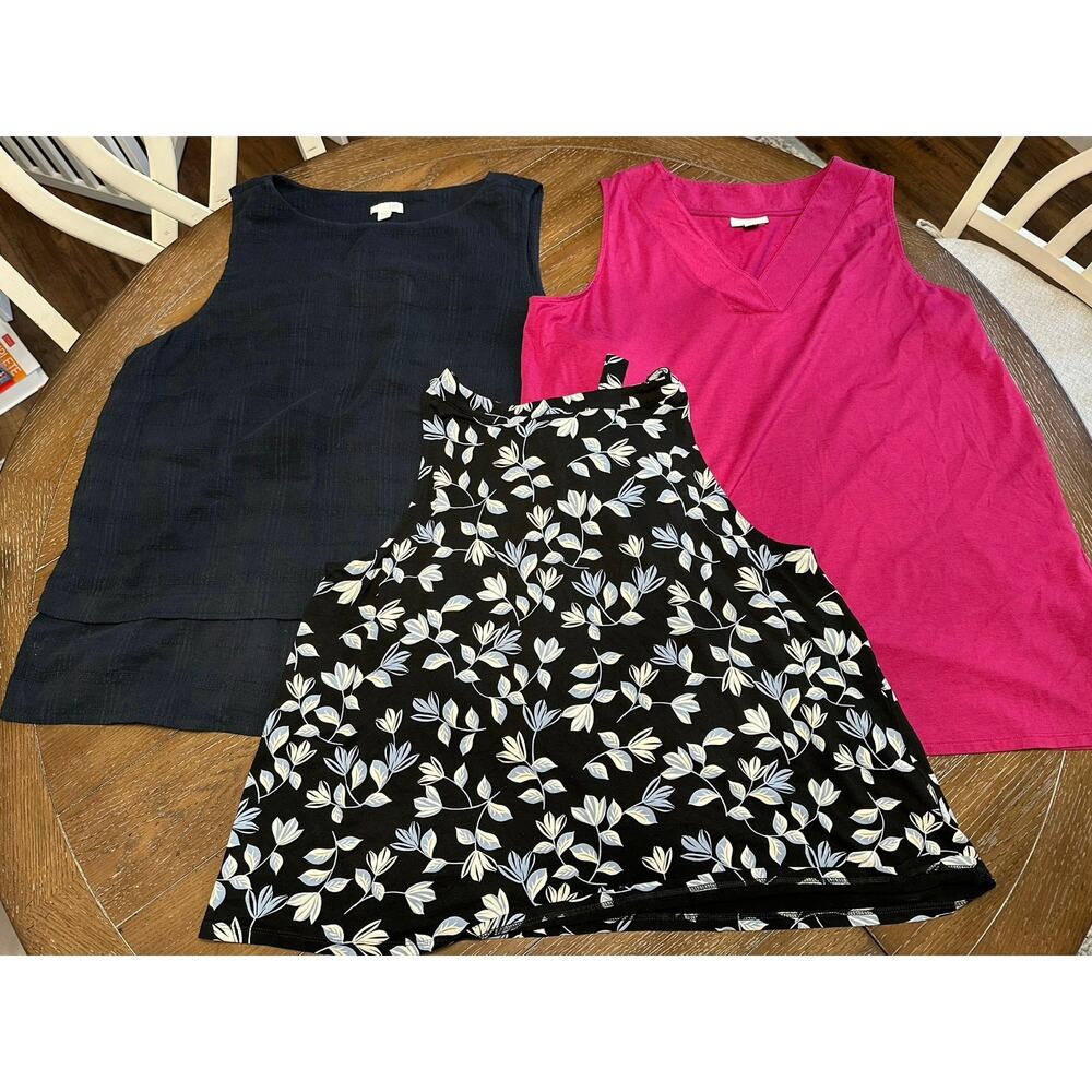 EUC LOT x 3 J. Jill Spring Summer Tops Sz XL PETITE Pima Cotton Linen Sleeveless
